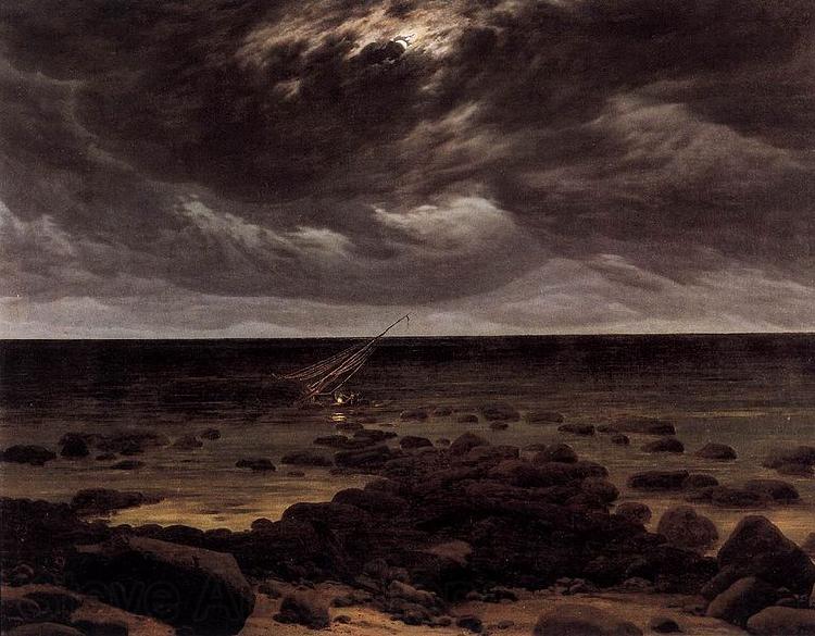 Caspar David Friedrich Seashore with Shipwreck by Moonlight Norge oil painting art